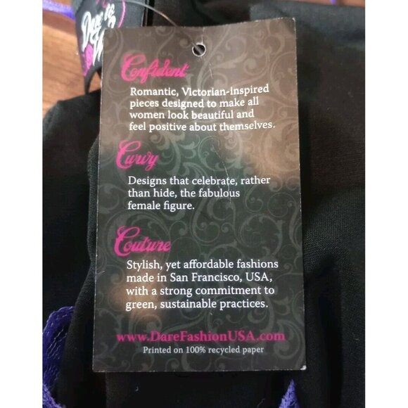 Dare To Wear Purple/Black Lace Up Bell Lace Sleeve Gothic Top Women's Size M NEW - Picture 11 of 15